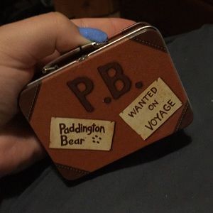 Mini paddington Bear plushie and mini tin luggage
